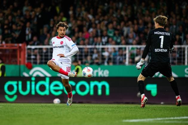MUNSTER, GERMANY - 22 AUGUST, 2025: Rafael Lubach, goal, The football match of 2.Bundesliga SC Preussen Munster 1. FC Nurnberg at LVM-Preussenstadion  Copyright: xVITALIIxKLIUIEVx