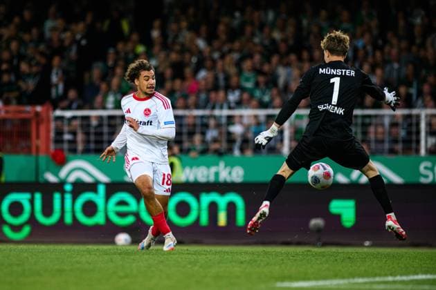 MUNSTER, GERMANY - 22 AUGUST, 2025: Rafael Lubach, goal, The football match of 2.Bundesliga SC Preussen Munster 1. FC Nurnberg at LVM-Preussenstadion  Copyright: xVITALIIxKLIUIEVx