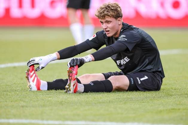 22.08.2025, Fußball, Preußen Münster - 1. FC Nürnberg, 2. Fußball Bundesliga, Preußenstadion, Saison 2025 2026: Torwart Johannes Schenk (Preussen Muenster 01) DFB regulations prohibit any use of photographs as image sequences and or quasi-video. Nordrhein-Westfalen Deutschland