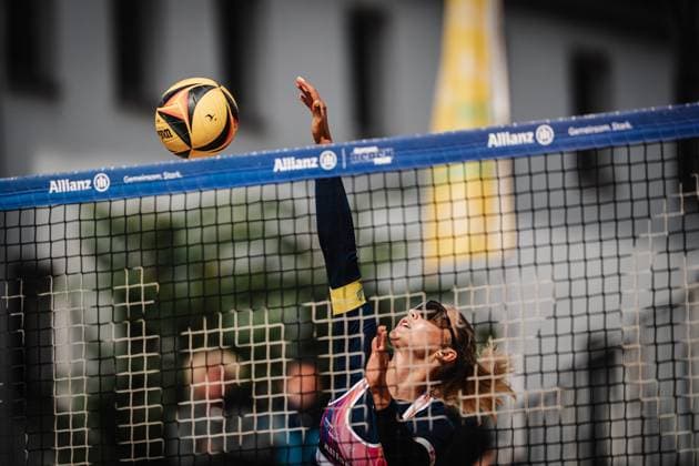 Beachvolleyball Frauen Allianz German Beach Tour 2025 Tourstop Berlin 22.08.2025 Anna-Chiara Reformat beim Angriff Berlin Funkhaus Beach Berlin Deutschland
