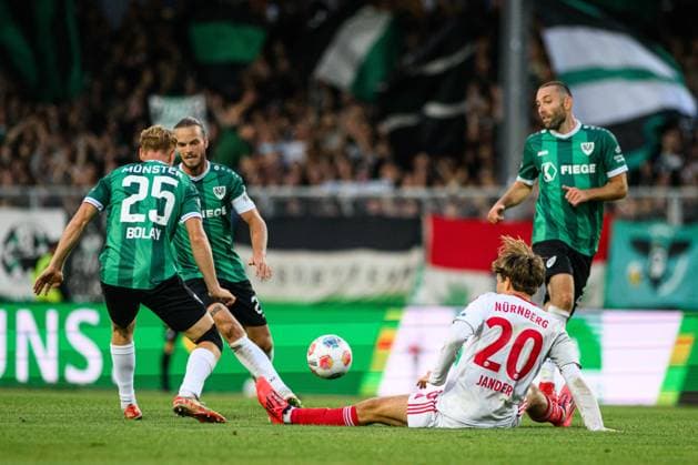 MUNSTER, GERMANY - 22 AUGUST, 2025: Luca Bolay, Caspar Jander, The football match of 2.Bundesliga SC Preussen Munster 1. FC Nurnberg at LVM-Preussenstadion  Copyright: xVITALIIxKLIUIEVx