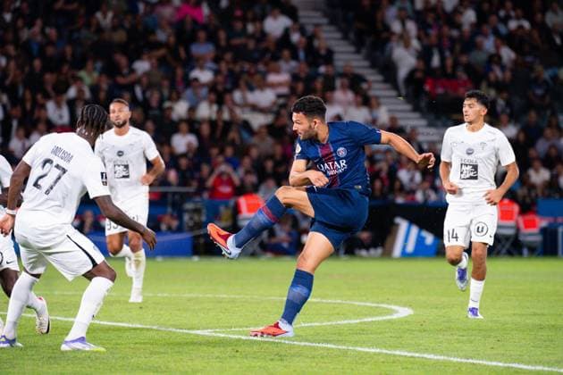 FOOTBALL : PSG vs Angers - Ligue1 - 22 08 2025 Goncalo Ramos ( 9 - PSG ) during the Ligue 1 match between Paris Saint Germain and Angers SCO at Parc Des Princes on August 22 , 2025 in Paris, France. ( Photo by Federico Pestellini PsnewZ ) - ParisFrance  Copyright: xx