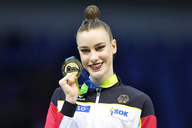 Darja Varfolomeev, GER, after individual all-around final at 2025 World Rhythmic gymnastics, Rhythmische Sportgymnastik, RSG championships in Rio de Janeiro; 22 08 2025; *** Darja Varfolomeev, GER, after individual all around final at 2025 World Rhythmic Gymnastics championships in Rio de Janeiro 22 08 2025 