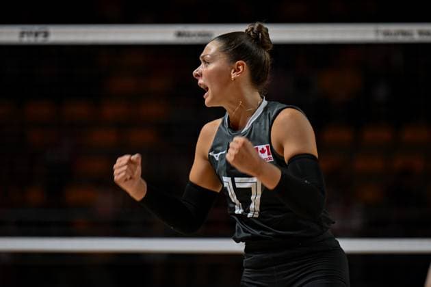 Canada v Bulgaria - FIVB Women s Volleyball World Championship, WM, Weltmeisterschaft NAKHON RATCHASIMA, THAILAND - AUGUST 23: Kacey Jost (17) of Canada celebrates after a position during the FIVB Women s Volleyball World Championship between Canada and Bulgaria at Korat Chatchai Sports Hall, in Nakhon Ratchasima, Thailand, on August 23, 2025. Mustafa Hatipoglu Anadolu Nakhon Ratchasima Thailand. Editorial use only. Please get in touch for any other usage.  Copyright: x2025xAnadoluxMustafaxHatipoglux
