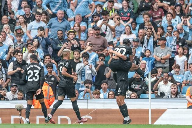Premier League Manchester City v Tottenham Hotspur Joao Palhinha of Tottenham Hotspur celebrates his goal to make it 0-2 during the Premier League match Manchester City vs Tottenham Hotspur at Etihad Stadium, Manchester, United Kingdom, 23rd August 2025 (Photo by Mark Cosgrove News Images) Manchester Etihad Stadium Manchester United, ManU Kingdom Copyright: xMarkxCosgrove NewsxImagesx