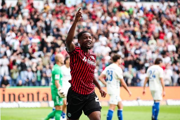 Torjubel - Torschütze Imre Okon (Hannover 96,20) trifft zum 2-0 - 2. Fußball Bundesliga Saison 2025-2026 Hannover 96 vs. 1. FC Magdeburg in der Heinz von Heiden Arena in Hannover - Aktion,Fußball,Mann,Männer,Deutschland,23.08.2025