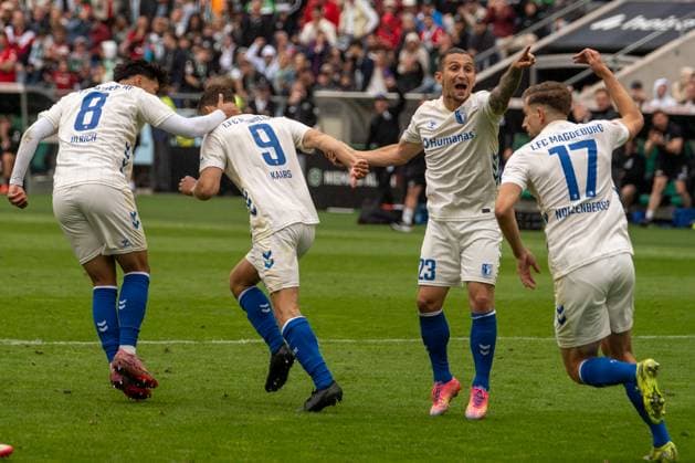 Deutschland: Fußball 2. Bundesliga, 3. Spieltag, Hannover 96-1.FC Magdeburg 2025 26 am 23.8.2025 in Hannover (Heinz-von-Heiden-Arena): Magdeburg mit Baris Atik (1. FC Magdeburg 23) nach dem Anschlusstreffer