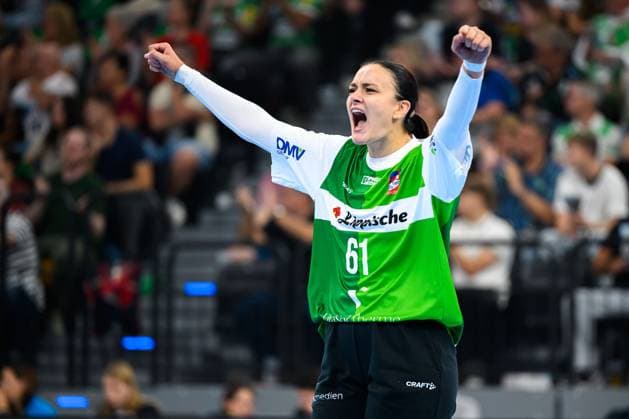 Muenchen: HBF Super Cup 2025 - HSG Blomberg-Lippe - Thueringer HC Torhueterin Nicole Roth (Blomberg) Jubel Freude Emotion Muenchen SAP Garden Bayern Deutschland