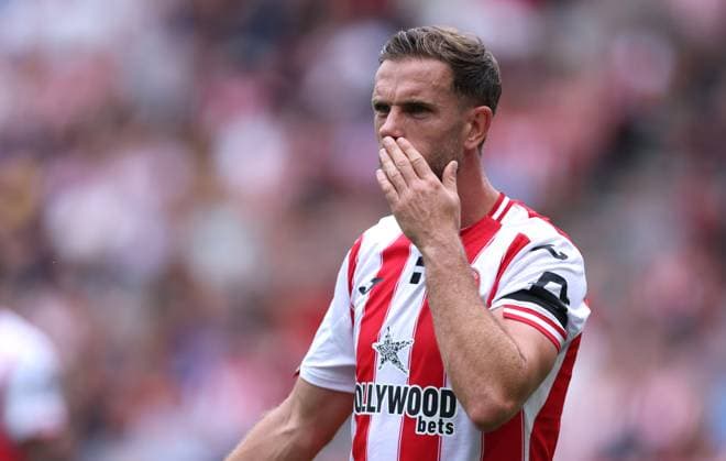 London, England, 23rd August 2025. Jordan Henderson of Brentford during the Brentford vs Aston Villa Premier League match at Gtech Community Stadium, London. Picture credit should read: Paul Terry Sportimage EDITORIAL USE ONLY. No use with unauthorised audio, video, data, fixture lists, club league logos or live services. Online in-match use limited to 120 images, no video emulation. No use in betting, games or single club league player publications. SPI_017_PT_Brentford_Aston_Villa SPI-4082-0017