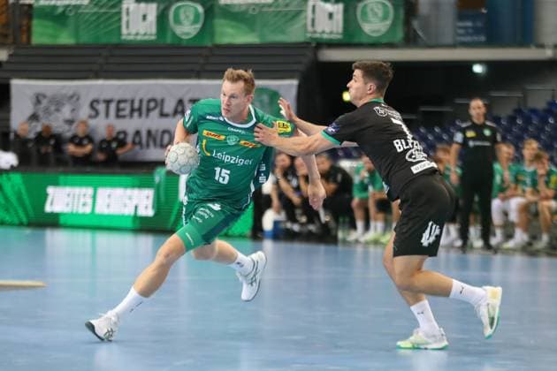 Handball-Testspiel: SC DHfK Leipzig vs. HC Banik Karvina, 23.08.25 Adam Lönn (15, SC DHfK Leipzig). Handball, DAIKIN HBL, Saison 2025 2026, Testspiel: SC DHfK Leipzig vs. HC Banik Karvina am 23.08.25 in der Quarterback Immobilien Arena Leipzig. Copyright: xBEAUTIFULxSPORTS JanxKaeferx