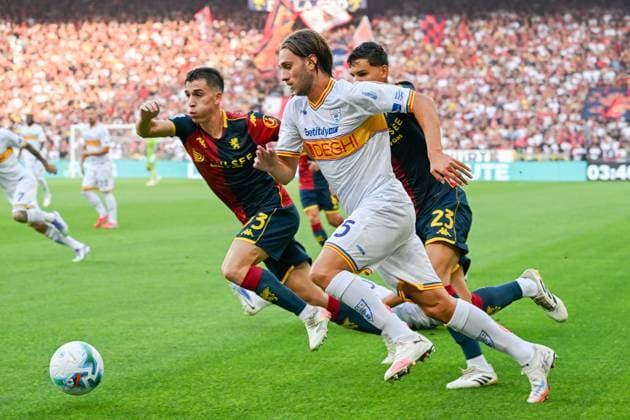 LecceÕs Antonino Gallo in action during the Serie A soccer match between Genoa and Lecce at the Luigi Ferraris Stadium in Genoa, Italy - Saturday, August 23, 2025. - Soccer .  Copyright: xTanoxPecoraro LaPressex