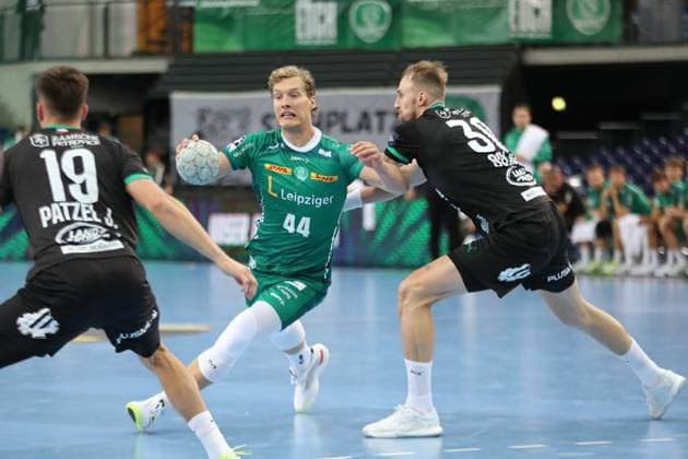 Handball-Testspiel: SC DHfK Leipzig vs. HC Banik Karvina, 23.08.25 Blaer Hinriksson (44, SC DHfK Leipzig). Handball, DAIKIN HBL, Saison 2025 2026, Testspiel: SC DHfK Leipzig vs. HC Banik Karvina am 23.08.25 in der Quarterback Immobilien Arena Leipzig. Copyright: xBEAUTIFULxSPORTS JanxKaeferx