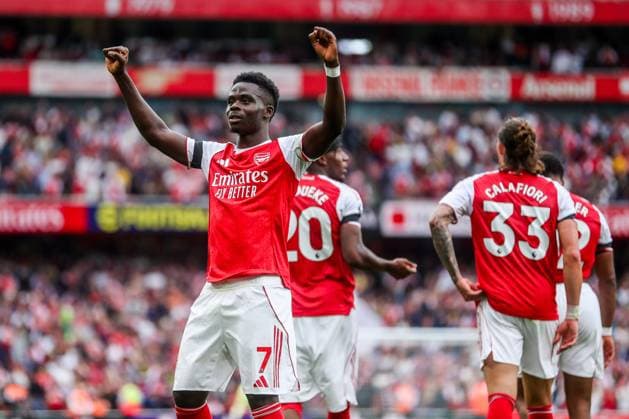 Premier League Arsenal v Leeds United Bukayo Saka of Arsenal celebrates his goal to make it 2-0 during the Premier League match Arsenal vs Leeds United at Emirates Stadium, London, United Kingdom, 23rd August 2025 (Photo by Izzy Poles News Images) London Emirates Stadium Greater London United Kingdom Copyright: xIzzyxPoles NewsxImagesx