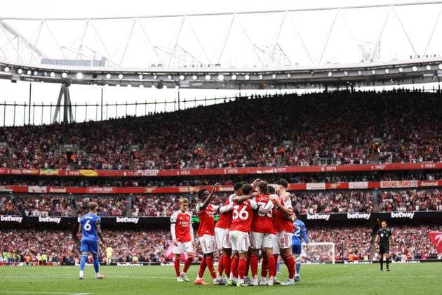 Arsenal v Leeds United 23 August 2025, London - Premier League Football - Arsenal v Leeds United - The Arsenal team celebrate their first goal - Photo: Jacques Feeney Offside. London UK Copyright: xJacquesxFeeneyx xOffsidexOffside