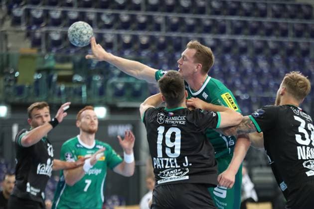 Handball-Testspiel: SC DHfK Leipzig vs. HC Banik Karvina, 23.08.25 Adam Lönn (15, SC DHfK Leipzig). Handball, DAIKIN HBL, Saison 2025 2026, Testspiel: SC DHfK Leipzig vs. HC Banik Karvina am 23.08.25 in der Quarterback Immobilien Arena Leipzig. Copyright: xBEAUTIFULxSPORTS JanxKaeferx