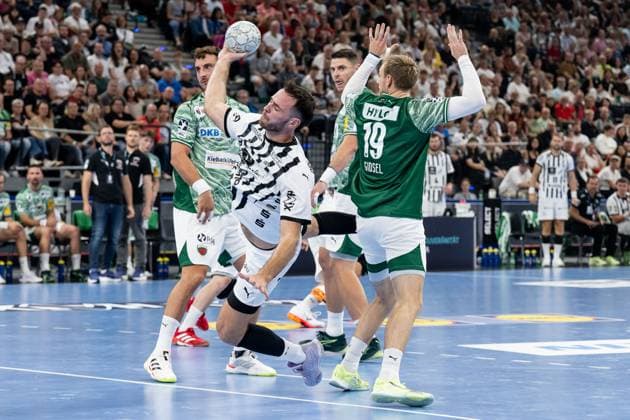 Veron Nacinovic (THW Kiel, 93) beim Wurf GER, Fuechse Berlin vs. THW Kiel, Handball, HBL Supercup 2025, Finale, 23.08.2025. GER, Fuechse Berlin vs. THW Kiel, Handball, HBL Supercup 2025, Finale, 23.08.2025. Muenchen Copyright: xEibner-Pressefoto HeikexFeinerx EP_HFR