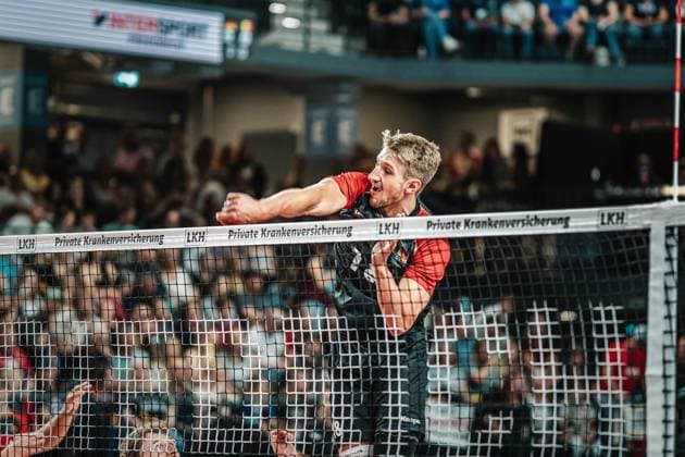 Volleyball Herren Länderspiel Deutschland vs. Belgien 23.08.2025 Florian Krage ( 18 Deutschland) beim Einschlagen