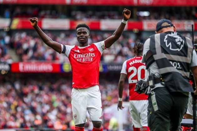 Premier League Arsenal v Leeds United Bukayo Saka of Arsenal celebrates his goal to make it 2-0 during the Premier League match Arsenal vs Leeds United at Emirates Stadium, London, United Kingdom, 23rd August 2025 (Photo by Izzy Poles News Images) London Emirates Stadium Greater London United Kingdom Copyright: xIzzyxPoles NewsxImagesx