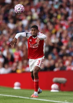 London, England, 23rd August 2025. Cristhian Mosquera of Arsenal during the Arsenal vs Leeds United Premier League match at the Emirates Stadium, London. Picture credit should read: David Klein Sportimage EDITORIAL USE ONLY. No use with unauthorised audio, video, data, fixture lists, club league logos or live services. Online in-match use limited to 120 images, no video emulation. No use in betting, games or single club league player publications. SPI_018_DK_Arsenal_Leeds SPI-4090-0018
