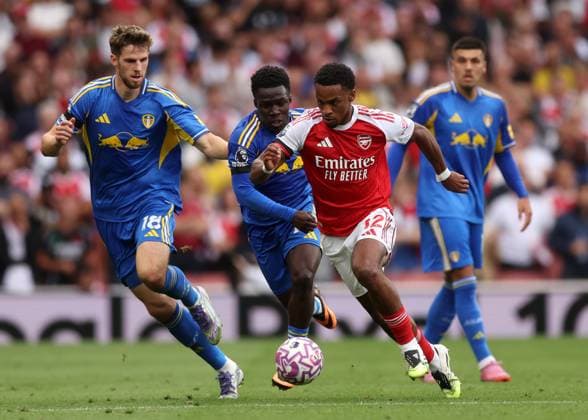 London, England, 23rd August 2025. Jurrien Timber of Arsenal during the Arsenal vs Leeds United Premier League match at the Emirates Stadium, London. Picture credit should read: David Klein Sportimage EDITORIAL USE ONLY. No use with unauthorised audio, video, data, fixture lists, club league logos or live services. Online in-match use limited to 120 images, no video emulation. No use in betting, games or single club league player publications. SPI_046_DK_Arsenal_Leeds SPI-4090-0050