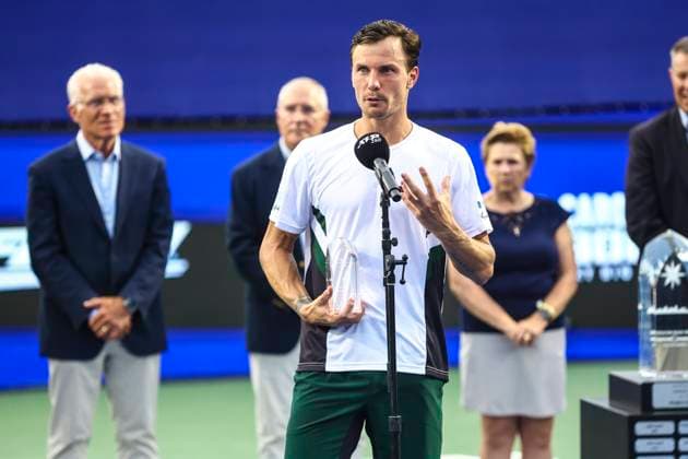August 23, 2025: Marton Fucsovics wins Winston Salem Open. Winston-Salem Open Finals (Marton Fucsovics and Botic Van De Zandschulp) , ATP, Tennis Herren Tour, Wake Forest Tennis Complex, Winston Salem, North Carolina. . CSM Winston Salem United States of America - ZUMAc04_ 20250823_zma_c04_091 Copyright: xDavidxBeachx