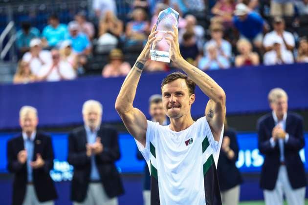 August 23, 2025: Marton Fucsovics wins Winston Salem Open. Winston-Salem Open Finals (Marton Fucsovics and Botic Van De Zandschulp) , ATP, Tennis Herren Tour, Wake Forest Tennis Complex, Winston Salem, North Carolina. . CSM Winston Salem United States of America - ZUMAc04_ 20250823_zma_c04_101 Copyright: xDavidxBeachx