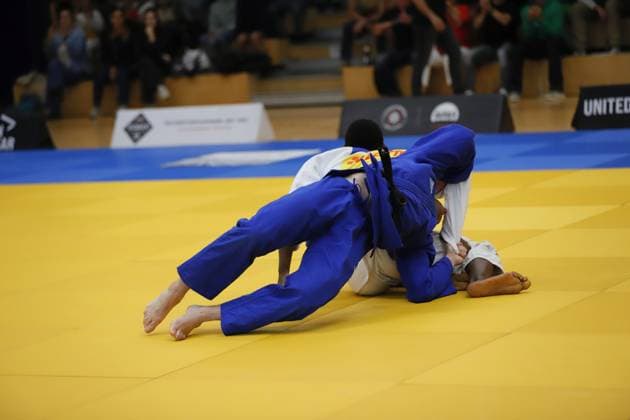 23.08.2025 xhpx Offenbach am Main 1. Judo Bundesliga 1 JC Samurai Offenbach gegen JSV Speyer Kampf Daniel Gleim (Samurai) gegen Yves-Michel Touna (Speyer)