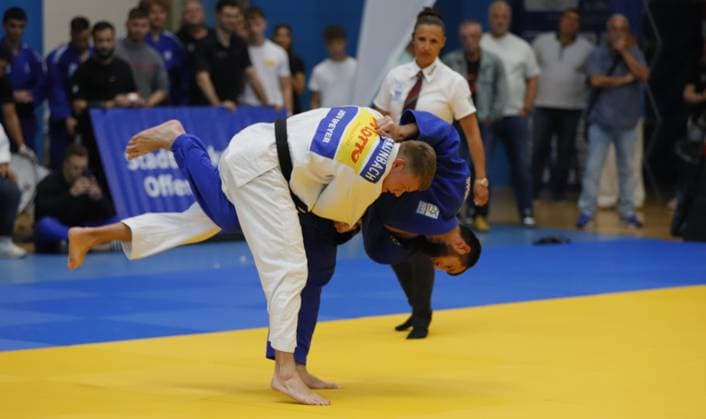 23.08.2025 xhpx Offenbach am Main 1. Judo Bundesliga 1 JC Samurai Offenbach gegen JSV Speyer Alash Gatschaev (Samurai) gegen Till Braunbach (Speyer)