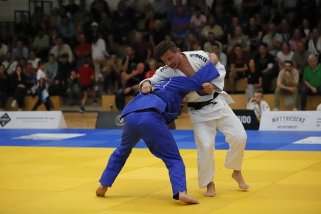 23.08.2025 xhpx Offenbach am Main 1. Judo Bundesliga 1 JC Samurai Offenbach gegen JSV Speyer Markus Seifert (Samurai) gegen Franz Haettich (Speyer)