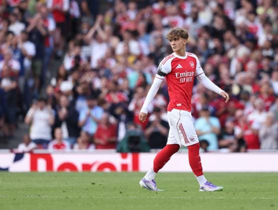 Max Robert Dowman (A) at the Arsenal v Leeds United EPL match, at the Emirates Stadium, London, UK on 23rd August, 2025. 