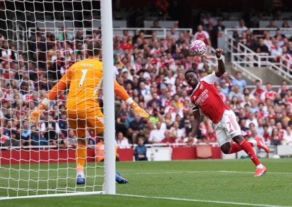 Bukayo Saka (A) at the Arsenal v Leeds United EPL match, at the Emirates Stadium, London, UK on 23rd August, 2025. 