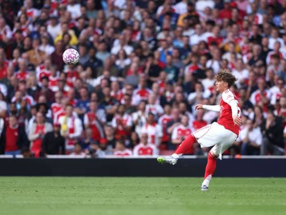 Max Robert Dowman (A) at the Arsenal v Leeds United EPL match, at the Emirates Stadium, London, UK on 23rd August, 2025. 