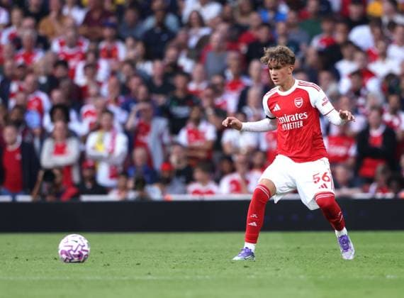 Max Robert Dowman (A) at the Arsenal v Leeds United EPL match, at the Emirates Stadium, London, UK on 23rd August, 2025. 