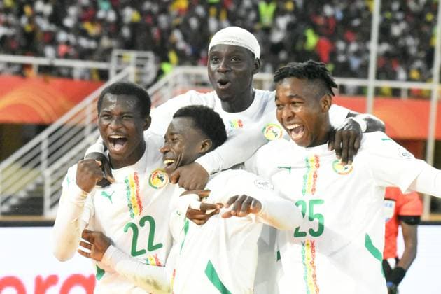 (250824) -- KAMPALA, Aug. 24, 2025 -- Players of Senegal celebrate after scoring during the quarterfinal football match between Uganda and Senegal at the African Nations Championship (CHAN) 2024 at Mandela National Stadium in Kampala, capital of Uganda, on Aug. 23, 2025. (Photo by Xinhua) (SP)UGANDA-KAMPALA-FOOTBALL-CHAN 2024-QUARTERFINAL-SENEGAL VS UGANDA HajarahxNalwadda 