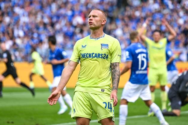Jon Dagur Thorsteinsson (Hertha BSC, 24) ist über eine vergebene Torchance enttäuscht GER, SV Darmstadt 98 vs. Hertha BSC, Fussball, 2. Bundesliga, 3. Spieltag, Saison 2025 2026, 24.08.2025 DFL regulations prohibit any use of photographs as image sequences and or quasi-video GER, SV Darmstadt 98 vs. Hertha BSC, Fussball, 2. Bundesliga, 3. Spieltag, Saison 2025 2026, 24.08.2025 Darmstadt