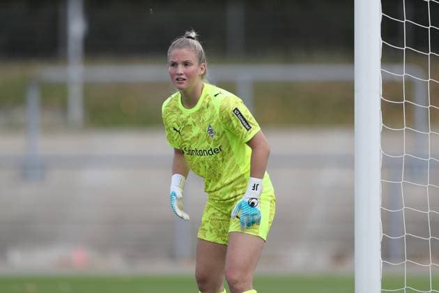 24.08.2025, xjcx, Frauen, Fussball, Saison 2025 2026, 2. Frauen-Bundesliga, 1. Spieltag: Eintracht Frankfurt II - Borussia Moenchengladbach Jil Frehse ( 1, Borussia Mönchengladbach) Frankfurt am Main Stadion am Brentanobad Hessen Deutschland