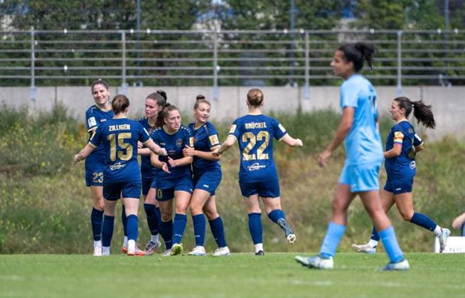 Fußball, Frauen, Saison 2024 2025, 2. Frauen-Bundesliga (1. Spieltag), FC Viktoria 1889 Berlin - SG Andernach, Andernacher Jubel nach Tor zum 2:2, 24.08.2025, Copyright: xMatthiasxKochx