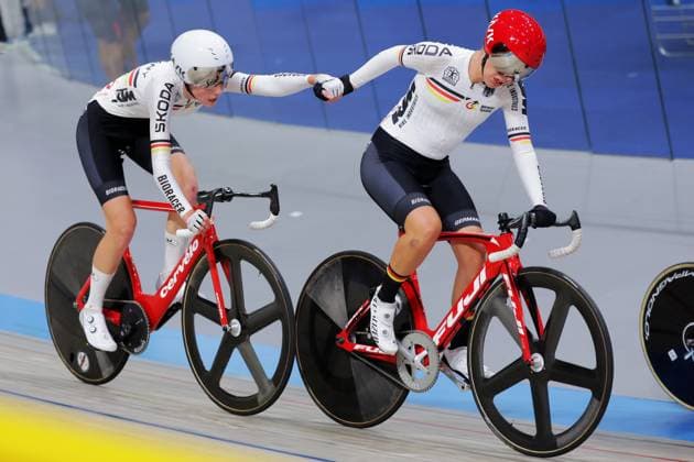 2025 UCI Junior Track World Championships Picture by Alex Whitehead SWpix.com - 24 08 2025 - Cycling - 2025 UCI Junior Track World Championships - Omnisport, Apeldoorn, Netherlands - Women Madison Final - Hannah-franziska Brand and Coiling (Germany) Omnisport Apeldoorn Netherlands Copyright: x xSWpix.comx(t axPhotographyxHubxLtd)xAlexxWhitehead SWpix.comx SWP-3065-0022