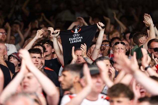 Crystal Palace v Nottingham Forest 24 August 2025, London - Premier League Football - Crystal Palace v Nottingham Forest - Forest fans hold up a Europa League t shirt - Photo: Jacques Feeney Offside. London UK Copyright: xJacquesxFeeneyx xOffsidexOffside
