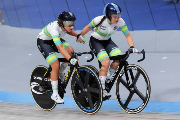 2025 UCI Junior Track World Championships Picture by Alex Whitehead SWpix.com - 24 08 2025 - Cycling - 2025 UCI Junior Track World Championships - Omnisport, Apeldoorn, Netherlands - Women Madison Final - Anna Dubier and Amelie Sanders (Australia) Omnisport Apeldoorn Netherlands Copyright: x xSWpix.comx(t axPhotographyxHubxLtd)xAlexxWhitehead SWpix.comx SWP-3065-0023
