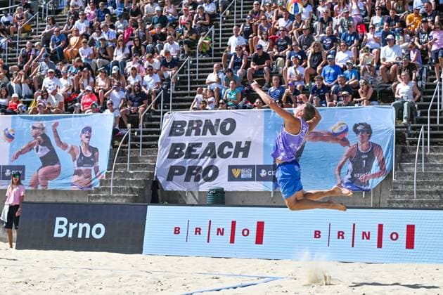 Czech Matyas Jezek in action during the Brno Beach Pro, Beach volleyball, Beachvolleyball tournament of Futures category in Brno, Czech Republic, August 24, 2025. (CTKxPhoto VaclavxSalek) CTKPhotoP2025082403048  CTKPhotoP2025082403048