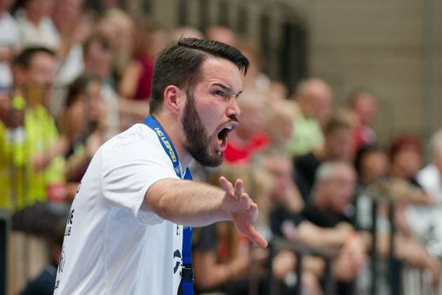 Erik Toepfer (Leipzig, Trainer), SV Union Halle-Neustadt - HC Leipzig, Handball Frauen, DHB-Pokal, 1.Runde, Saison 2025 26, 24.08.2025 Halle SWH Arena Sachsen-Anhalt Deutschland