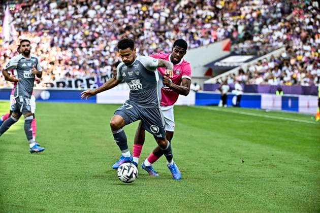 FOOTBALL : Toulouse vs Brest - 1ere Journee de Ligue 1 McDonald S - Toulouse - 24 08 2025 Dayann Methalie (tfc) vs Kenny Lala (sb) Toulouse  Copyright: xThierryxBretonx