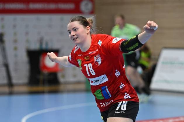 Lucy Strauchmann (SV Union Halle-Neustadt, 78), Torjubel SV Union Halle-Neustadt vs. HC Leipzig, Handball, DHB Pokal, Frauen, 1. Runde, Saison 2025 2026, 24.08.2025, SV Union Halle-Neustadt vs. HC Leipzig, Handball, DHB Pokal, Frauen, 1. Runde, Saison 2025 2026, 24.08.2025 Halle (Saale) Copyright: xEibner-Pressefoto RalphxKunzex EP_RKE