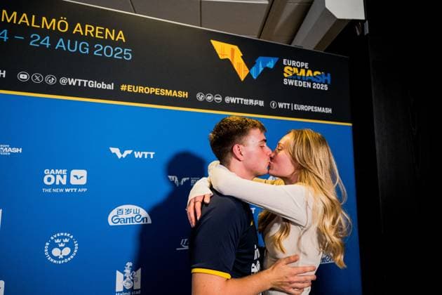 250824 Truls Möregardh of Sweden with his girlfriend Leah Muskantor after the men s singles final Table tennis, Tischtennis match at the WTT Europe Smash on August 24, 2025 in Malmö. Photo: Petter Arvidson BILDBYRAN kod PA PA1069 bordtennis table tennis pingis wtt grand smash europe smash bbeng *** 250824 Truls Möregardh of Sweden with his girlfriend Leah Muskantor after the men s singles final table tennis match at the WTT Europe Smash on August 24, 2025 in Malmö Photo Petter Arvidson BILDBYRAN kod PA PA1069 bordtennis table tennis pingis wtt grand smash europe smash bbeng  Copyright: PETTERxARVIDSON BB250824PA135