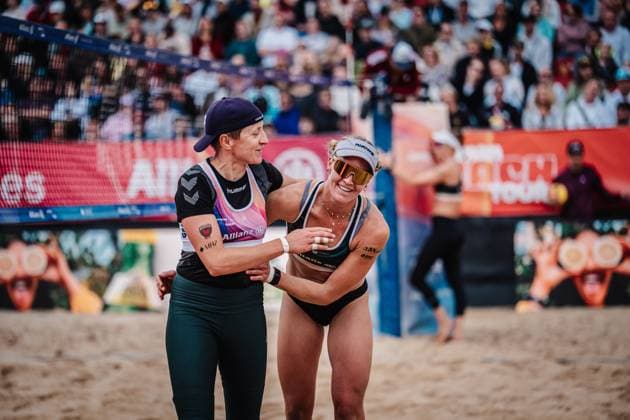 Beachvolleyball Frauen Allianz German Beach Tour 2025 Tourstop Berlin 24.08.2025 v.l. Melanie Gernert und Melanie Paul Berlin Funkhaus Beach Berlin Deutschland