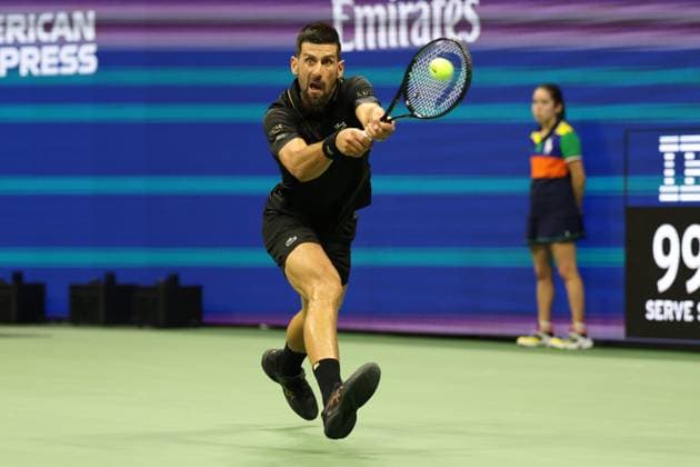 August 24, 2025, New York City, New York, United States: NOVAK DJOKOVIC of Serbia during the match against L. Tien of USA in the first round of US Open 2025 at the USTA Billie Jean King National Tennis Center. Queens, New York City. New York City United States - ZUMAc278 20250824_zsp_c278_055 Copyright: xMarcinxCholewinskix