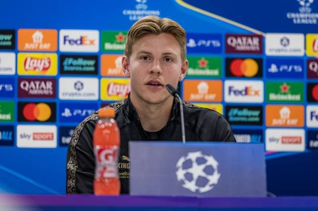 SOCCER - UEFA CL, Sturm vs Bodo KLAGENFURT,AUSTRIA,25.AUG.25 - SOCCER - UEFA Champions League, play off, SK Sturm Graz vs FK Bodo Glimt, preview, press conference, PK, Pressekonferenz Bodo. Image shows Jens Petter Hauge (Bodo).  GEPAxpictures xMatthiasxTrinkl