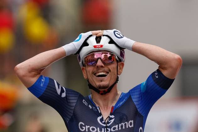 French rider David Gaudu of team Groupama-FDJ celebrates his victory following the third stage of 80th Vuelta a Espana cycling tour in Ceres, Italy, 25 August 2025. The stage covered 134 km between San Maurizio Canavese and Ceres. Third stage of Vuelta a Espana tour !ACHTUNG: NUR REDAKTIONELLE NUTZUNG!  Copyright: xJavierxLizonx GRAF2647 20250825-55017735172_1