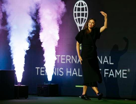 Maria Sharapova arrives to receiver her ring for her induction into the International Tennis Hall of Fame in Arthur Ashe Stadium on day 2 at the 2025 US Open Tennis Championship at the USTA Billie Jean King National Tennis Center in New York City on Monday, August 25, 2025.  NYP20250825142 JOHNxANGELILLO